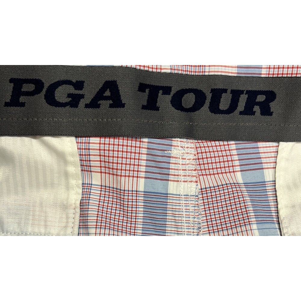 PGA Tour Men's Plaid Golf Shorts Red White Blue American Polyester Blend 40 - Picture 4 of 5